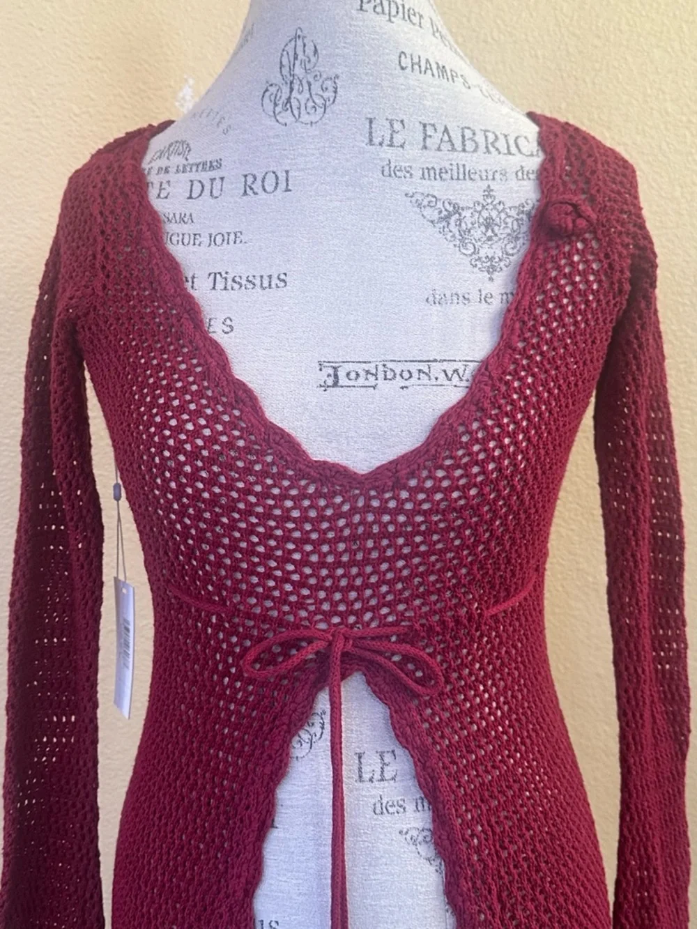 Frankie’s Bikinis Collette Crochet Tunic Cover Up In Ruby Red Small New With Tag